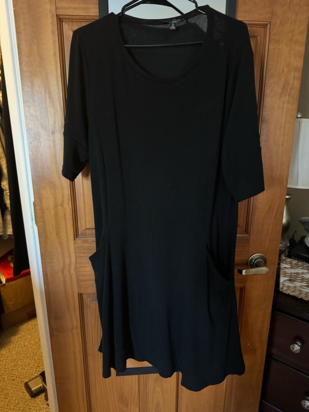 Suzanne Betro Black Scoop Dress with Pockets